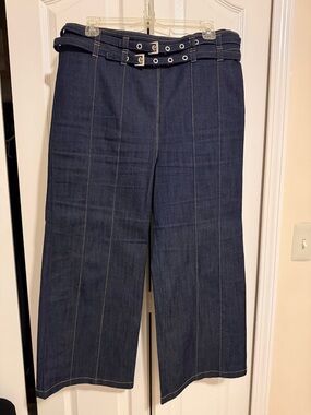 Cinq a sept Dark Indigo Denim Cropped Wide-Leg Pants